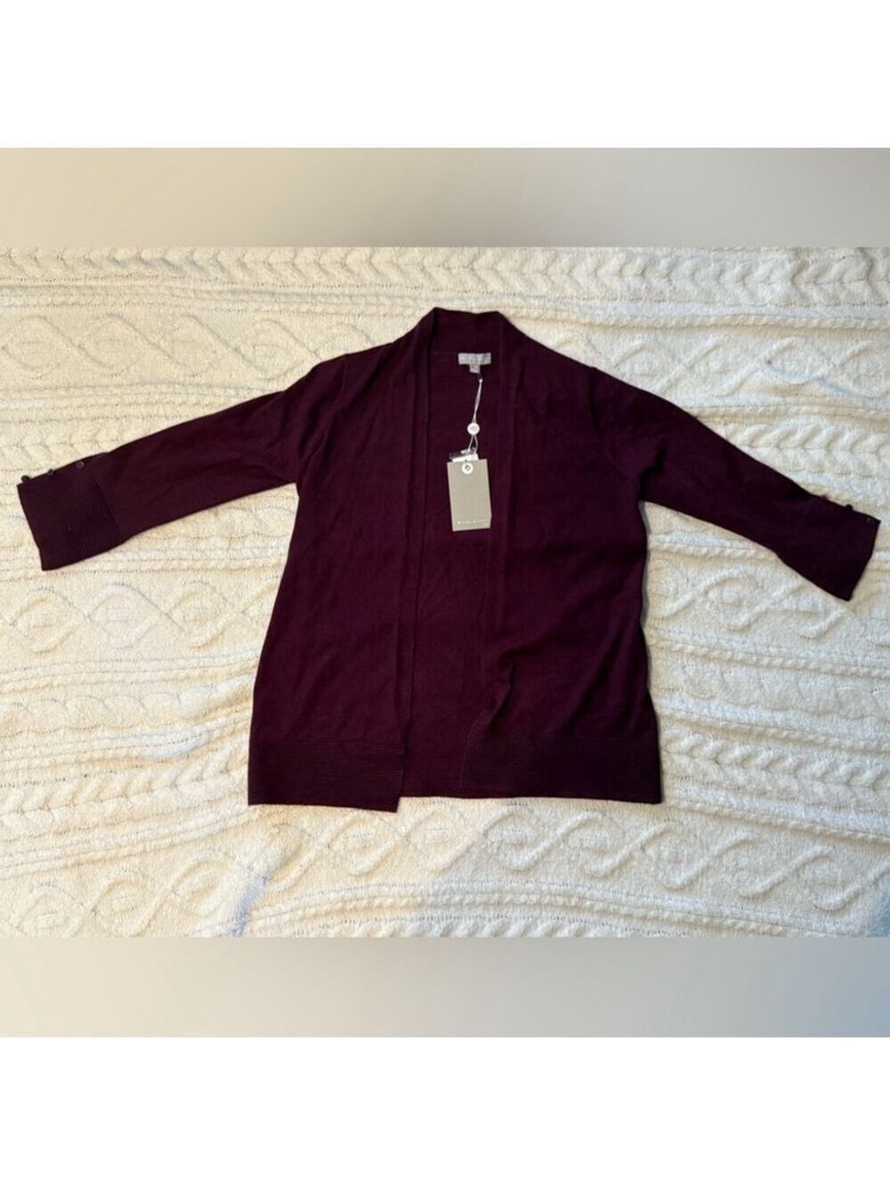 Evolution by Cyrus Ribbed Cardigan XS Red Burgundy Open Front Knit Lightweight - Picture 8 of 14